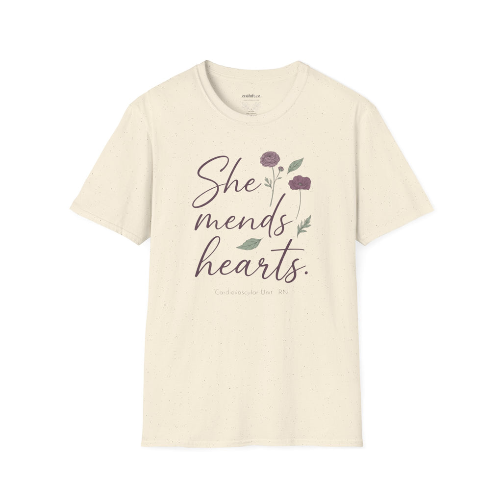 She Mends Hearts Cardiac RN T-Shirt