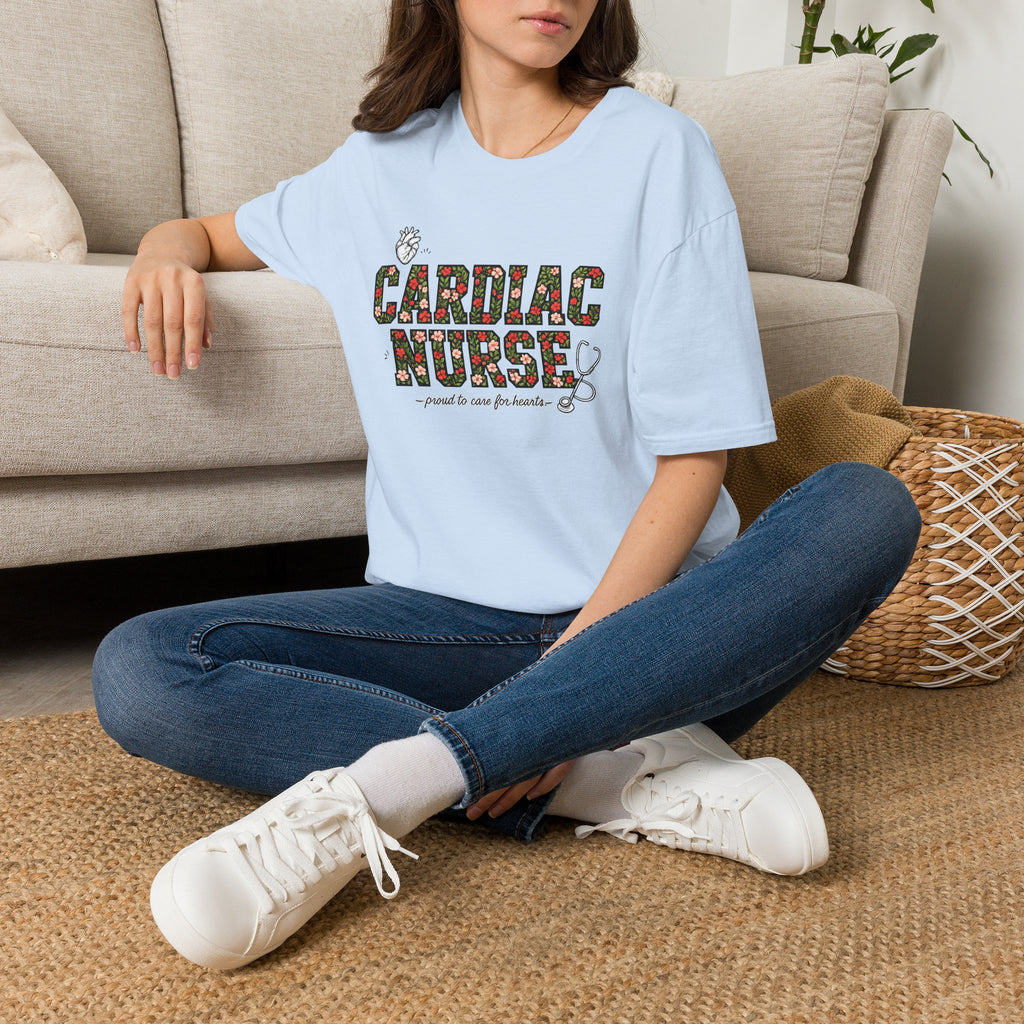 Cardiac Nurse Floral Tee — Proud to Care for Hearts