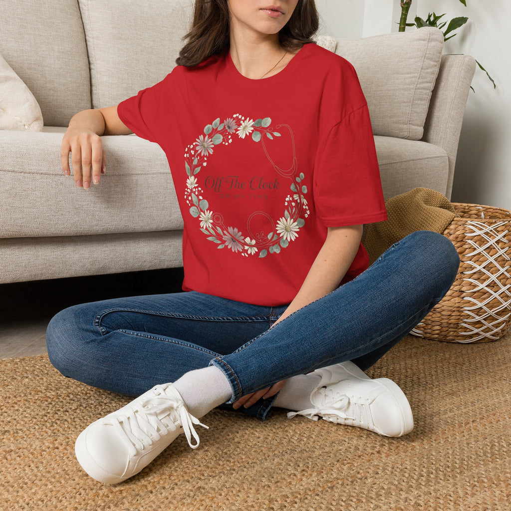 'Off The Clock, On My Time' Floral Stethoscope Nurse T-Shirt