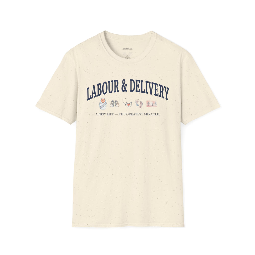 Labor and delivery nurse vintage collegiate-style t-shirt