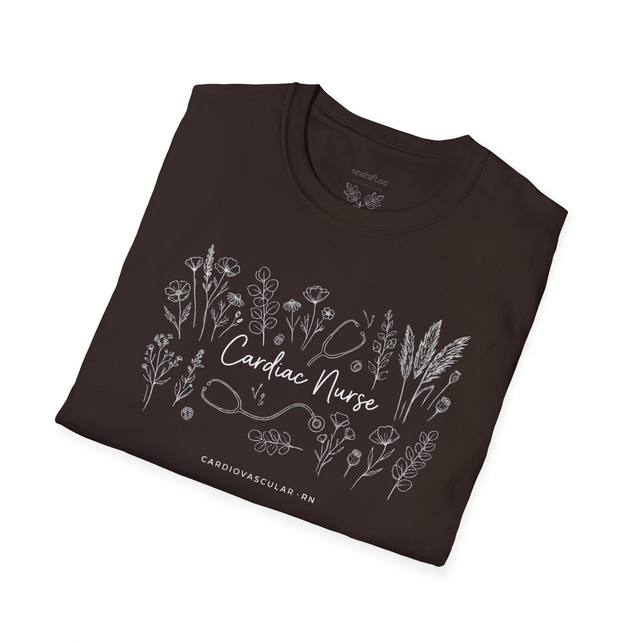 T-shirt d'infirmière en cardiologie à motifs floraux