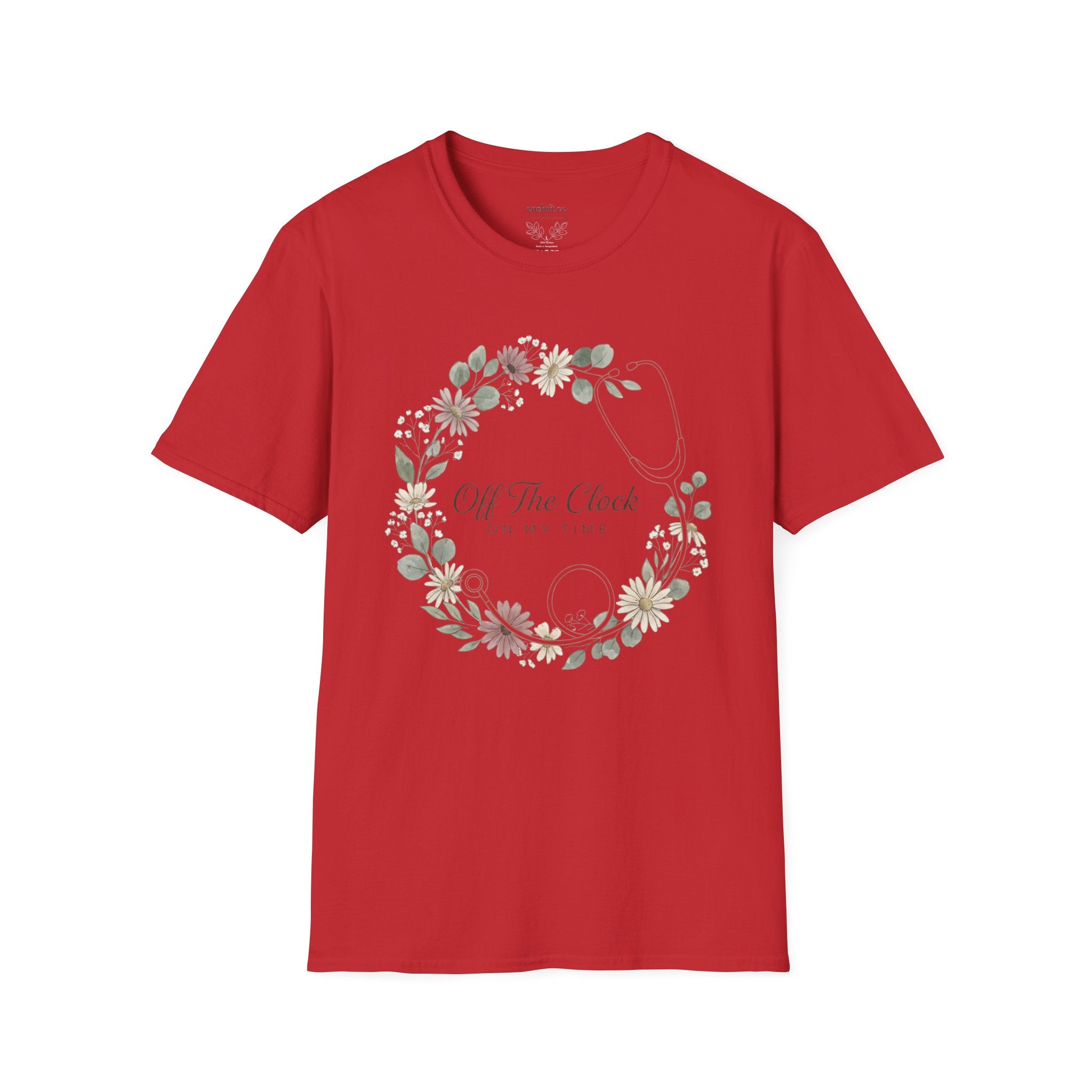 'Off The Clock, On My Time' Floral Stethoscope Nurse T-Shirt