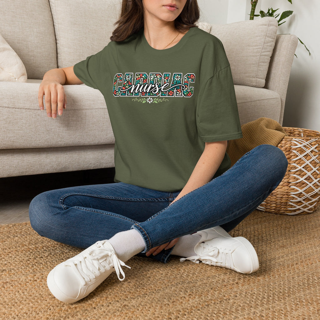 Cardiac Nurse Floral T-Shirt — Heartbeat Medical Gift for Nurses