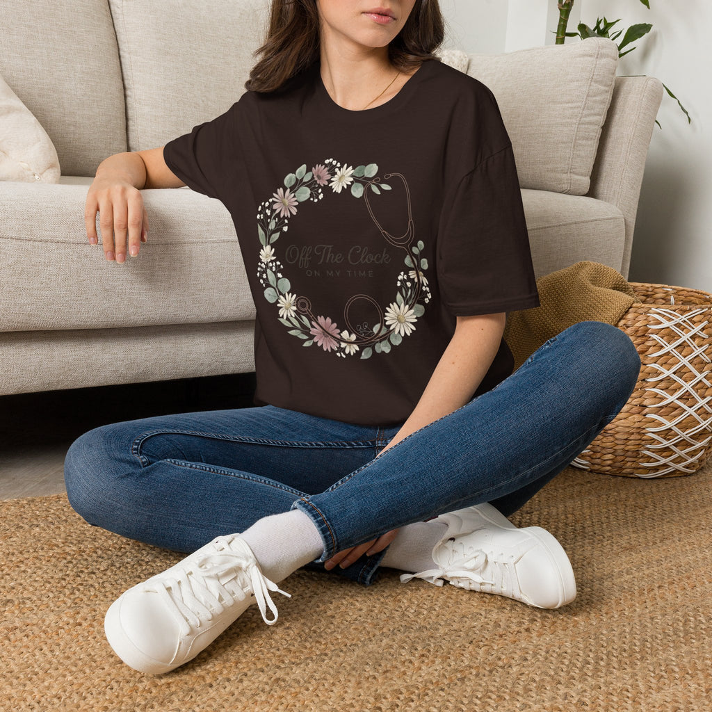 'Off The Clock, On My Time' Floral Stethoscope Nurse T-Shirt