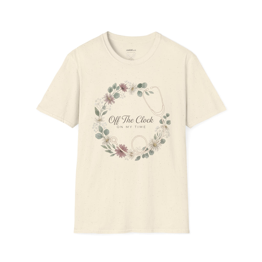 'Off The Clock, On My Time' Floral Stethoscope Nurse T-Shirt
