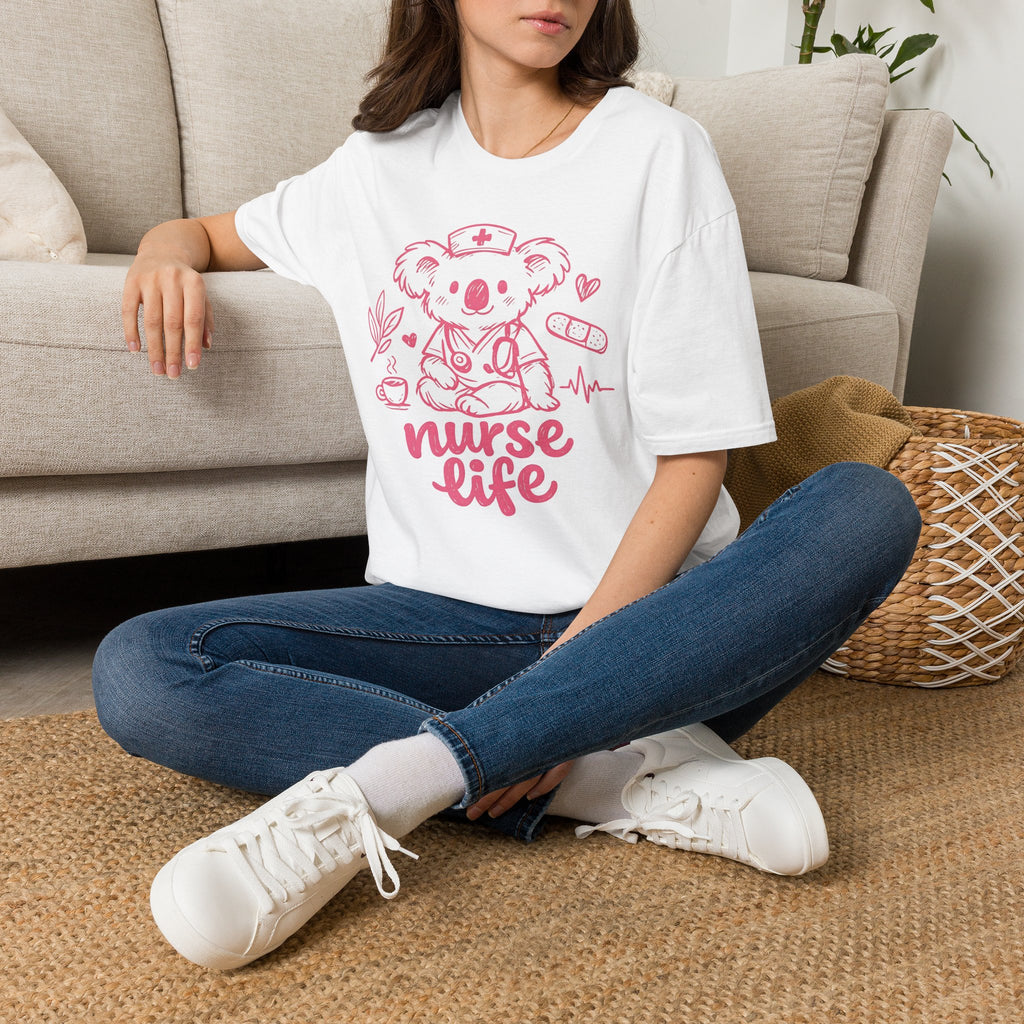 Nurse Life Koala T‑Shirt — Cute Pink Nurse Koala Tee