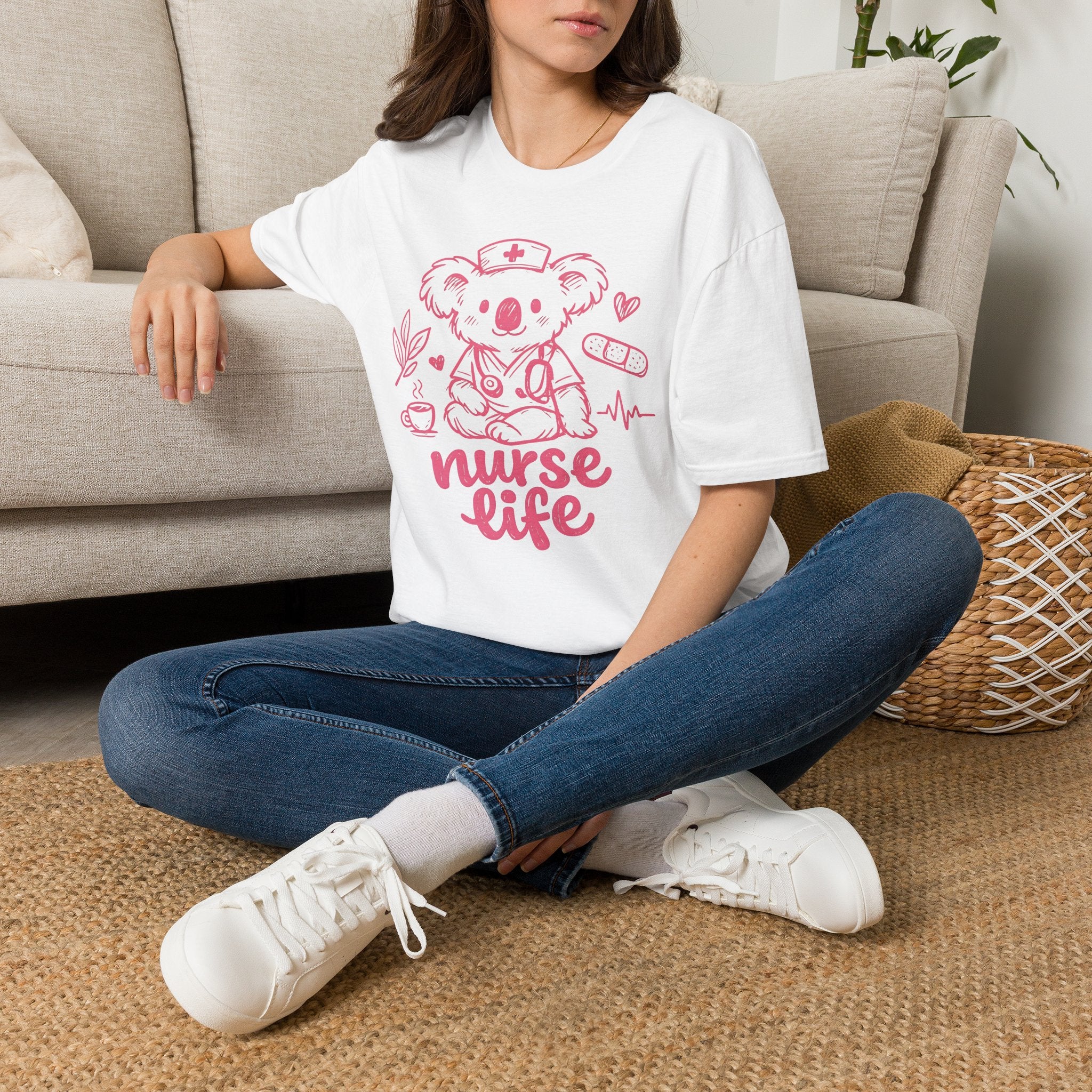 Nurse Life Koala T‑Shirt — Cute Pink Nurse Koala Tee
