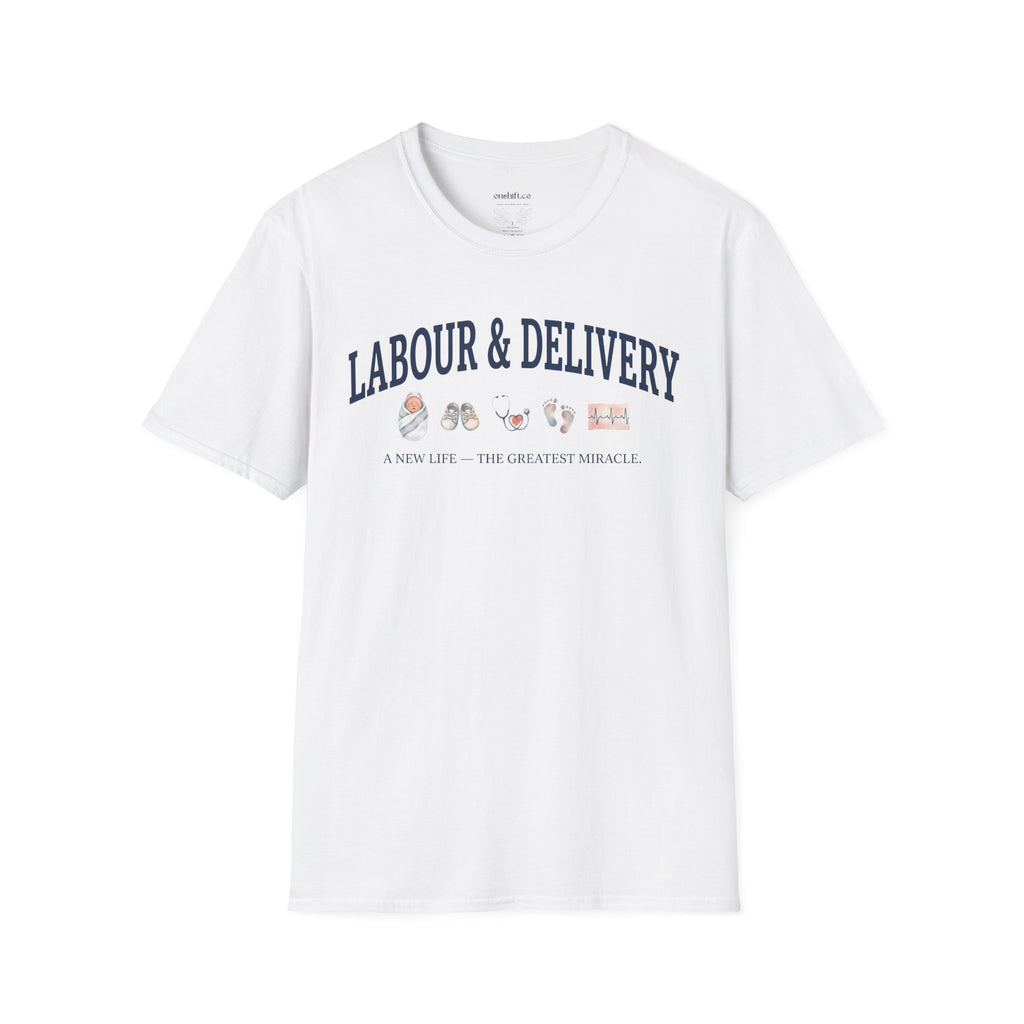 Labor and delivery nurse vintage collegiate-style t-shirt