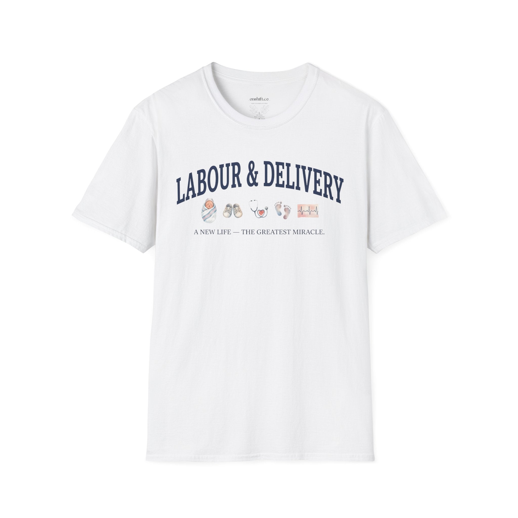 Labor and delivery nurse vintage collegiate-style t-shirt