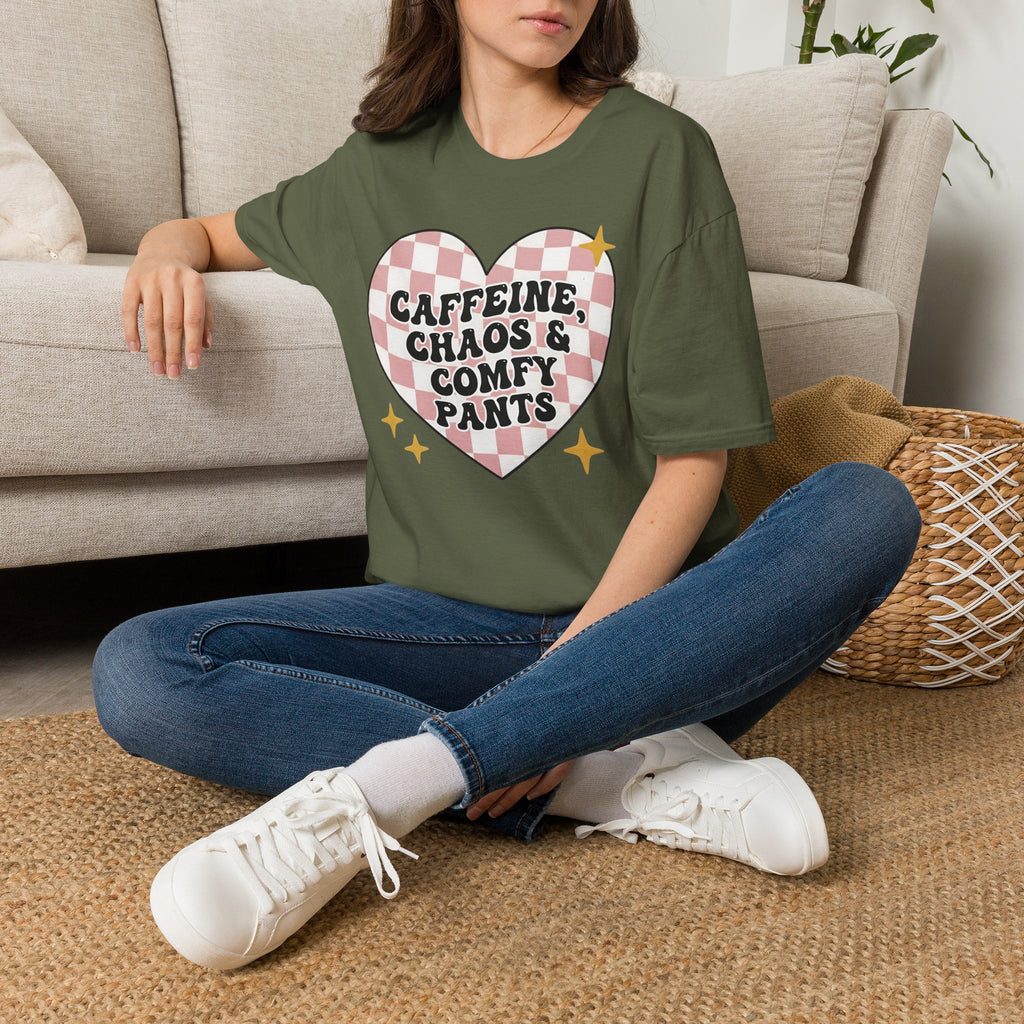 “Caffeine, Chaos & Comfy Pants” Nurse T-shirt