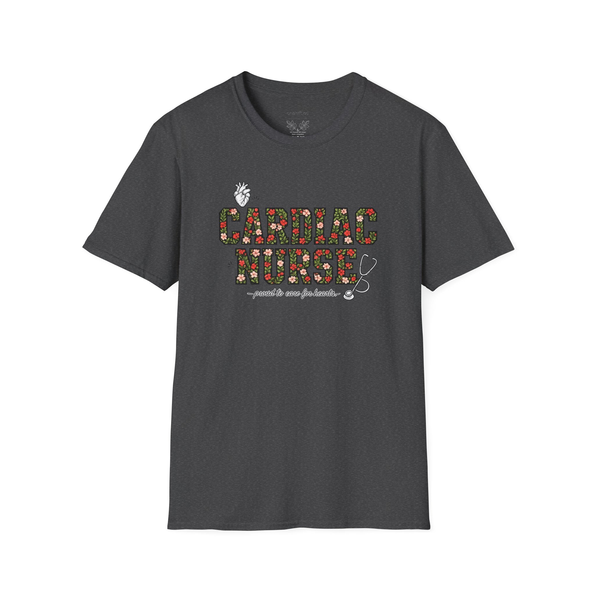 Cardiac Nurse Floral Tee — Proud to Care for Hearts
