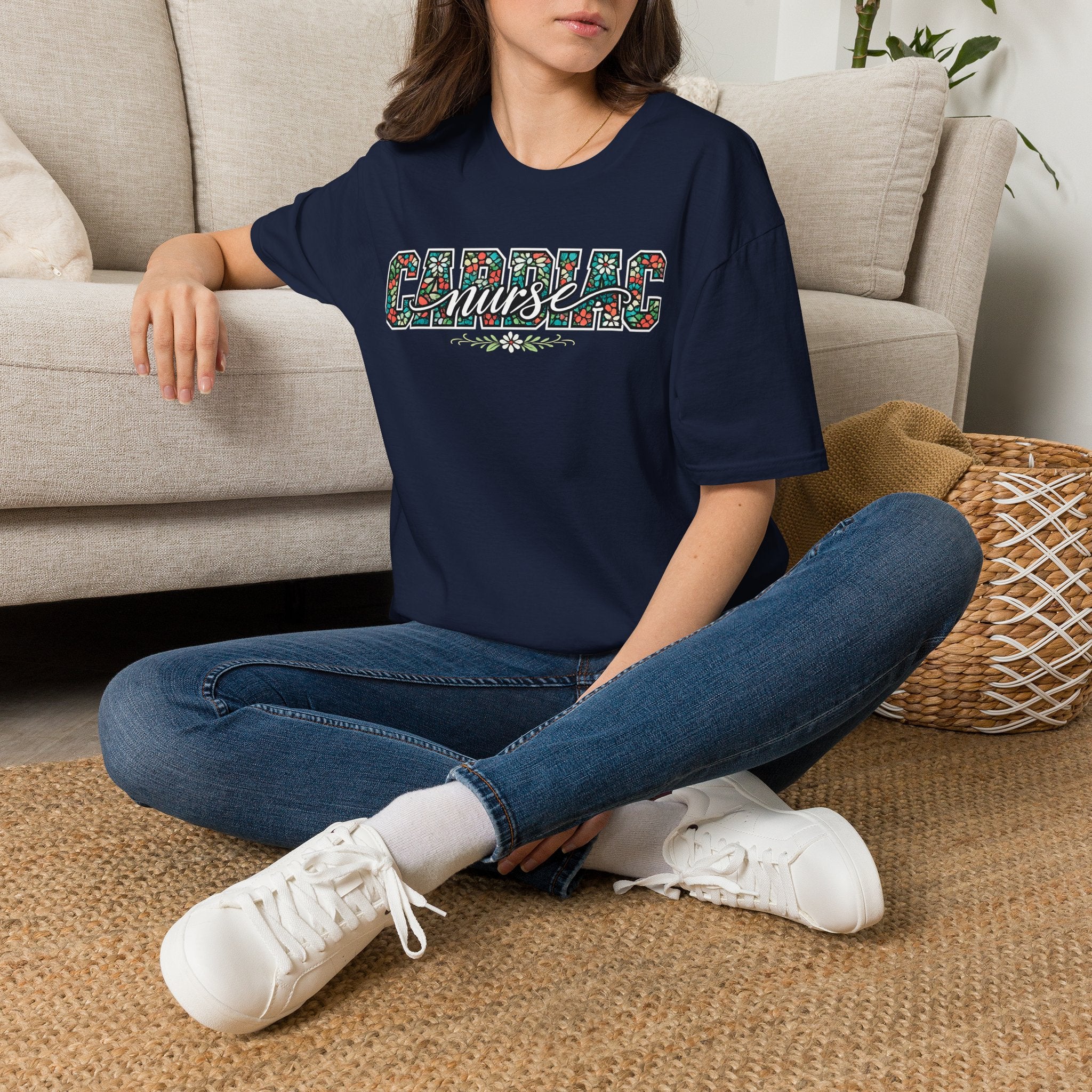 Cardiac Nurse Floral T-Shirt — Heartbeat Medical Gift for Nurses