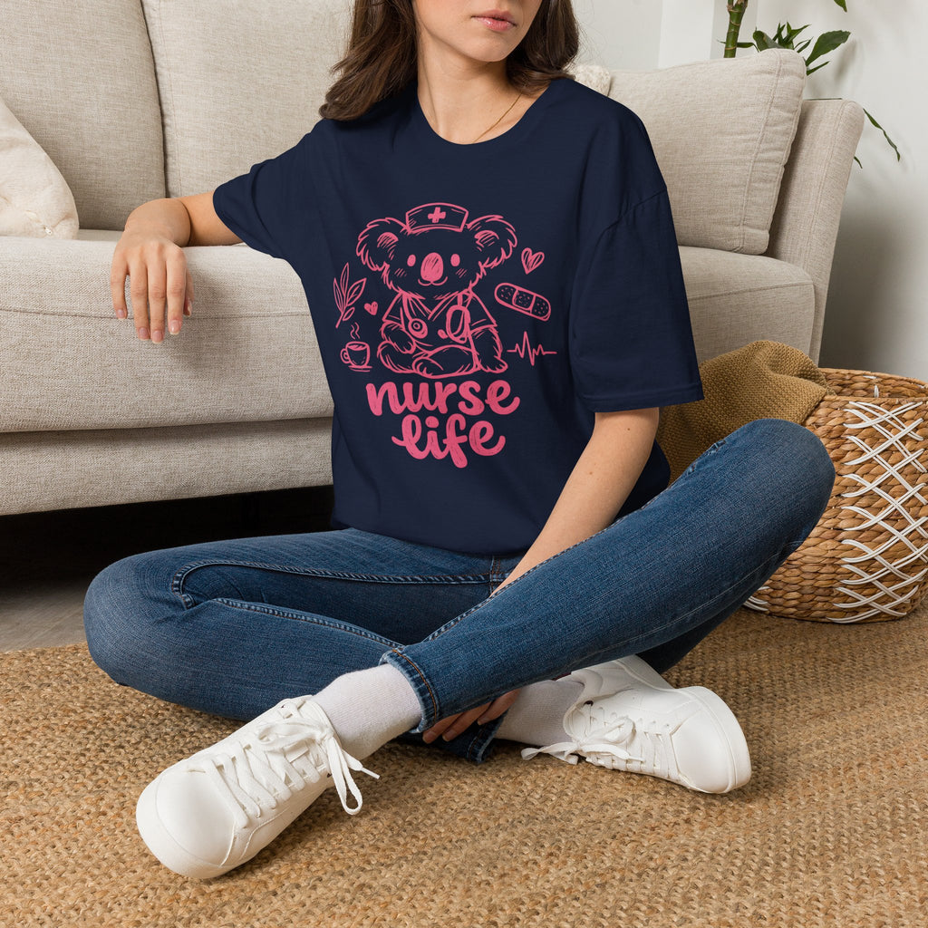 Nurse Life Koala T‑Shirt — Cute Pink Nurse Koala Tee