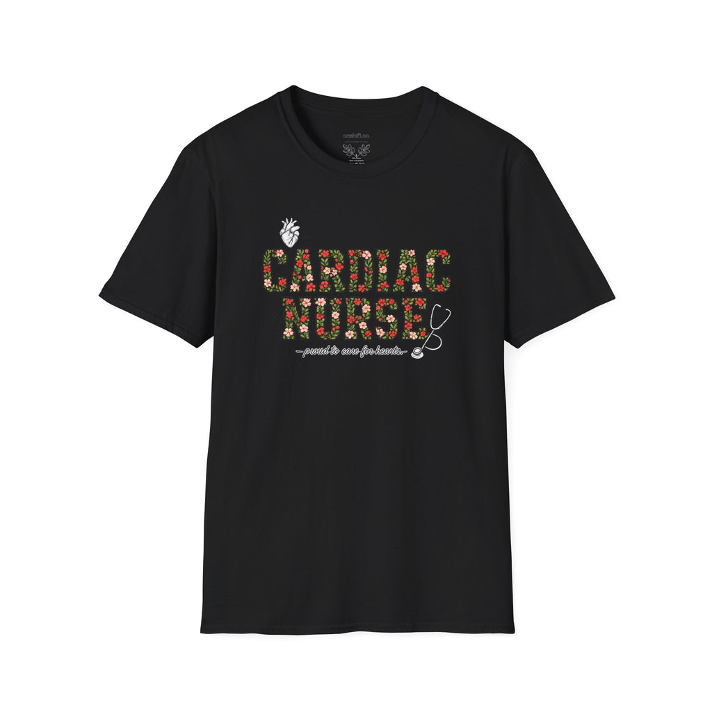 Cardiac Nurse Floral Tee — Proud to Care for Hearts