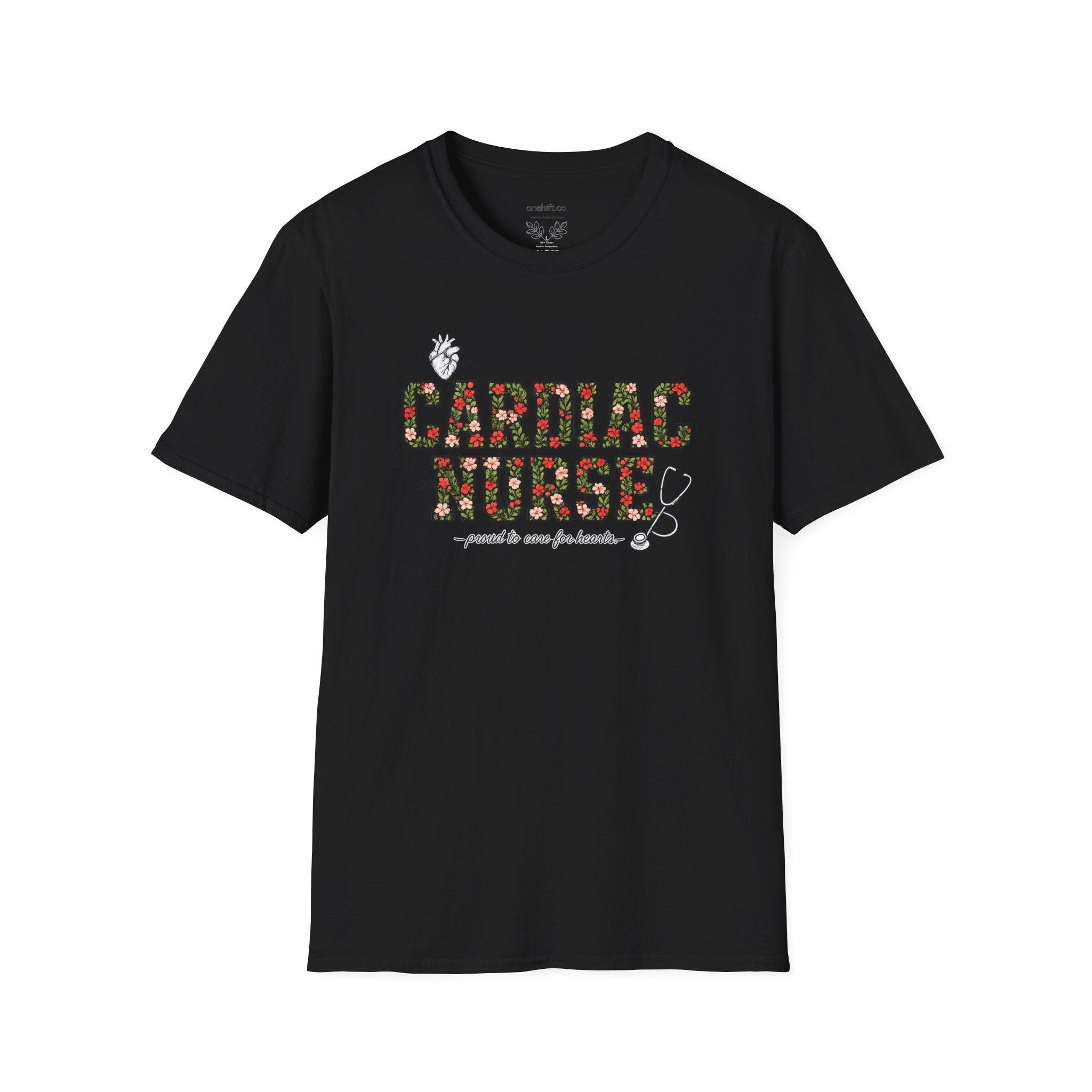 Cardiac Nurse Floral Tee — Proud to Care for Hearts