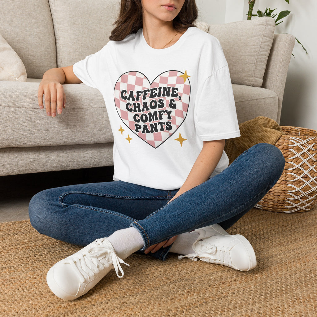 “Caffeine, Chaos & Comfy Pants” Nurse T-shirt