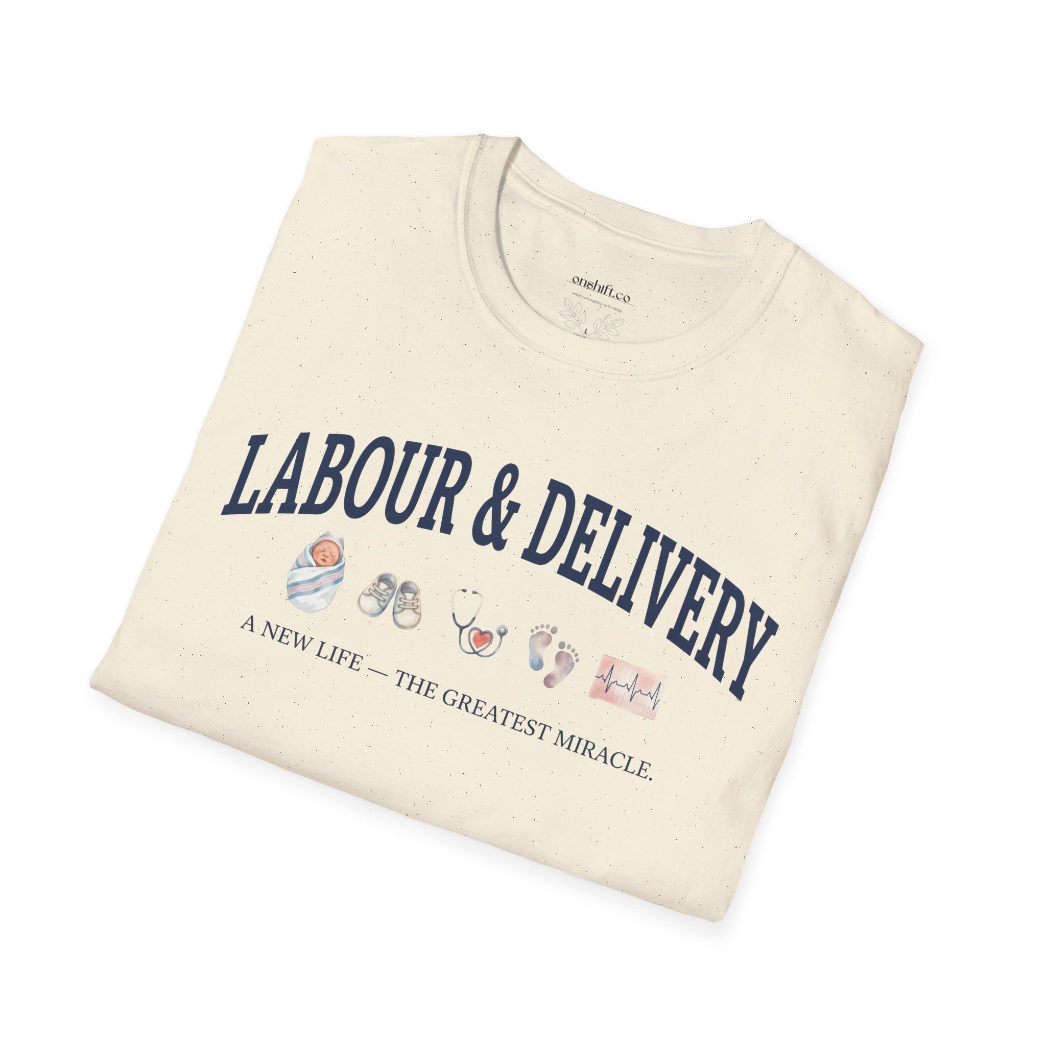Labor and delivery nurse vintage collegiate-style t-shirt