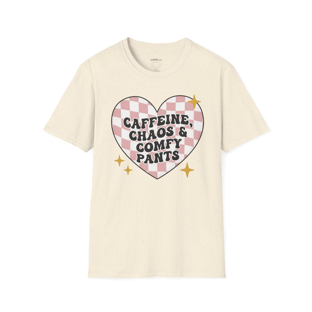 “Caffeine, Chaos & Comfy Pants” Nurse T-shirt