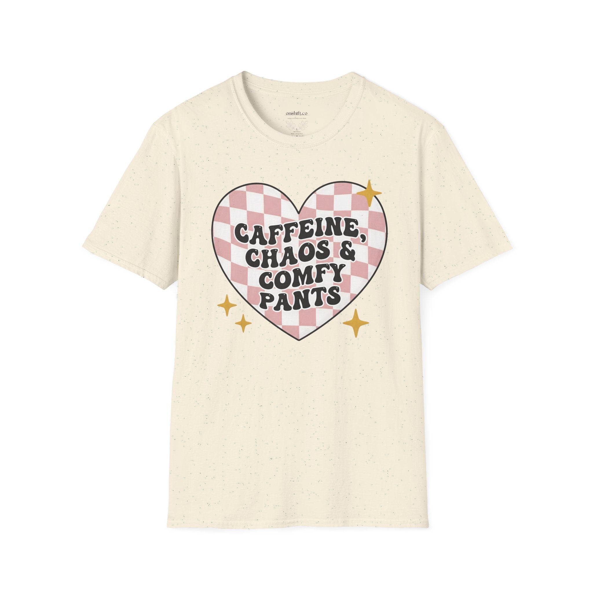 “Caffeine, Chaos & Comfy Pants” Nurse T-shirt