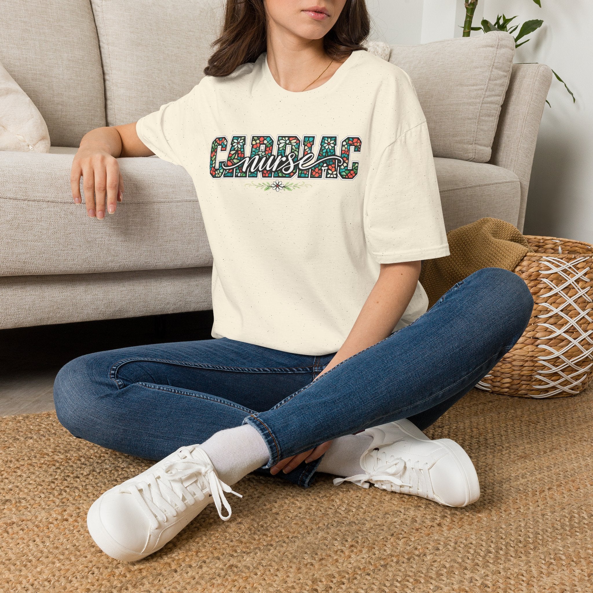 Cardiac Nurse Floral T-Shirt — Heartbeat Medical Gift for Nurses