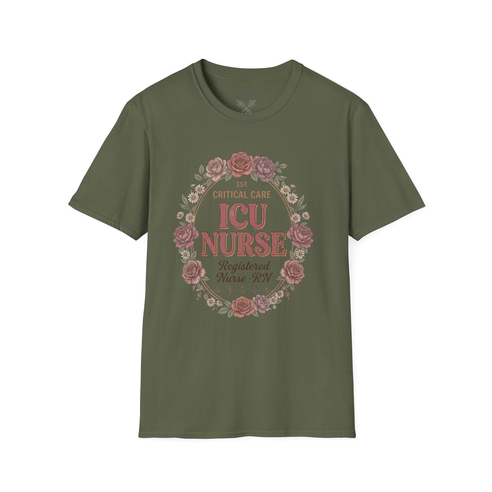T-shirt infirmière en soins intensifs à motifs floraux