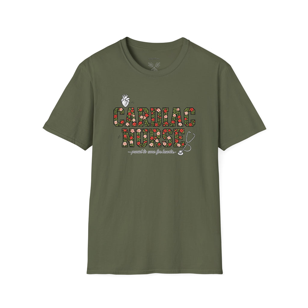 Cardiac Nurse Floral Tee — Proud to Care for Hearts