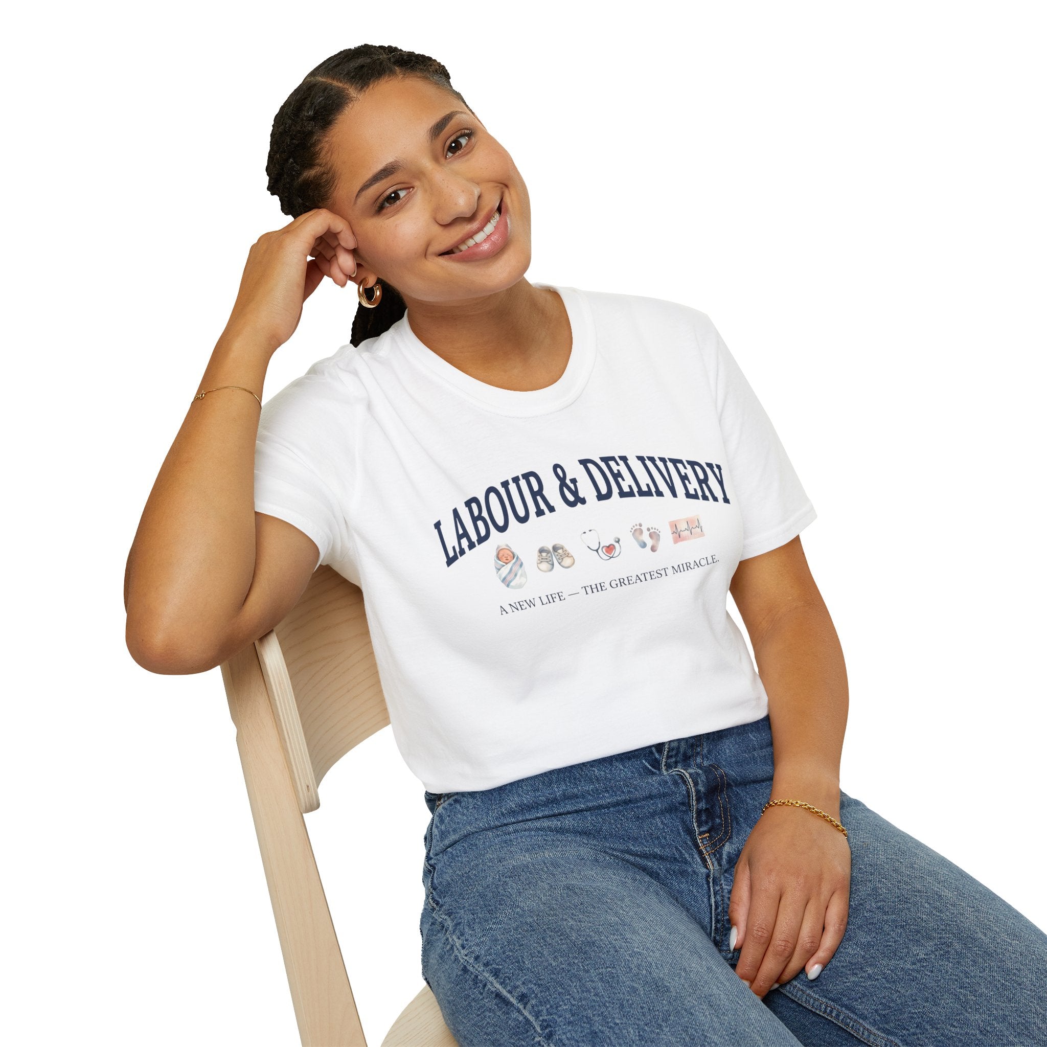 Labor and delivery nurse vintage collegiate-style t-shirt