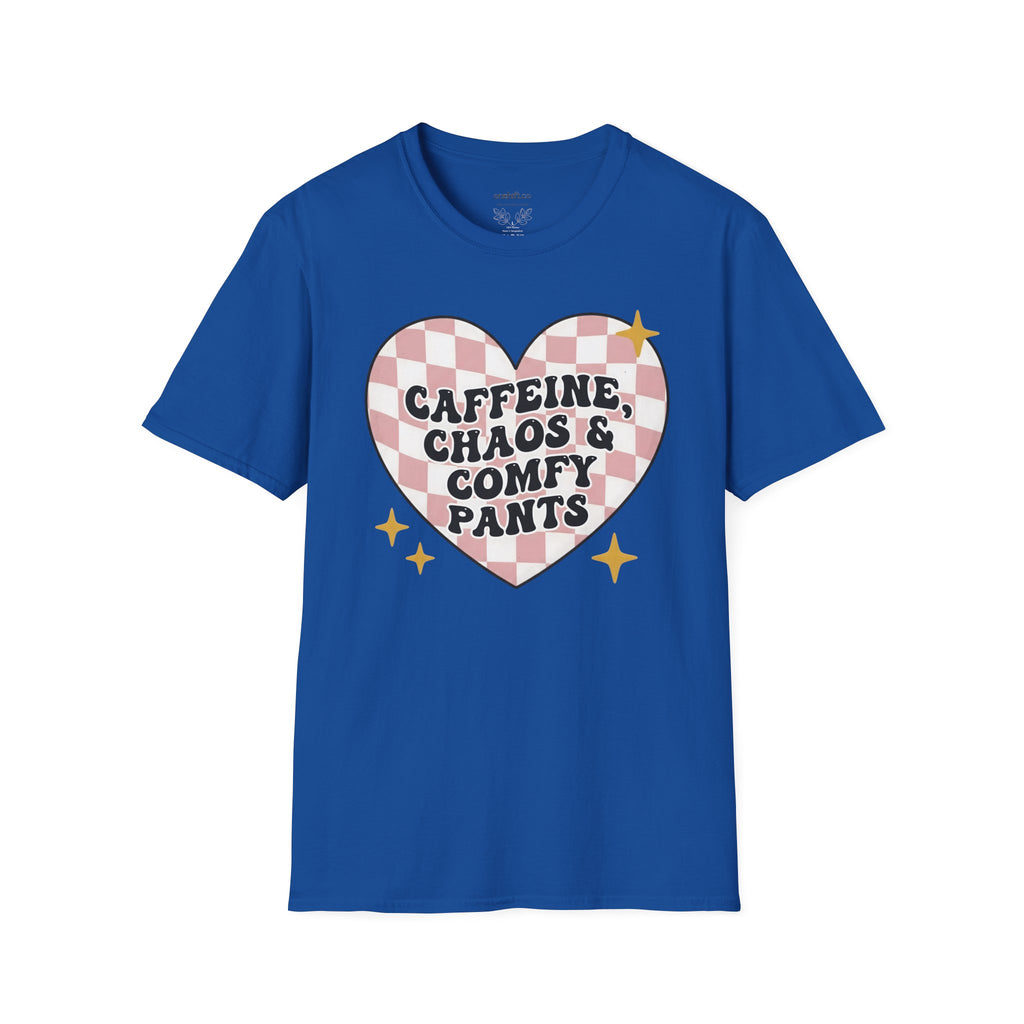 “Caffeine, Chaos & Comfy Pants” Nurse T-shirt