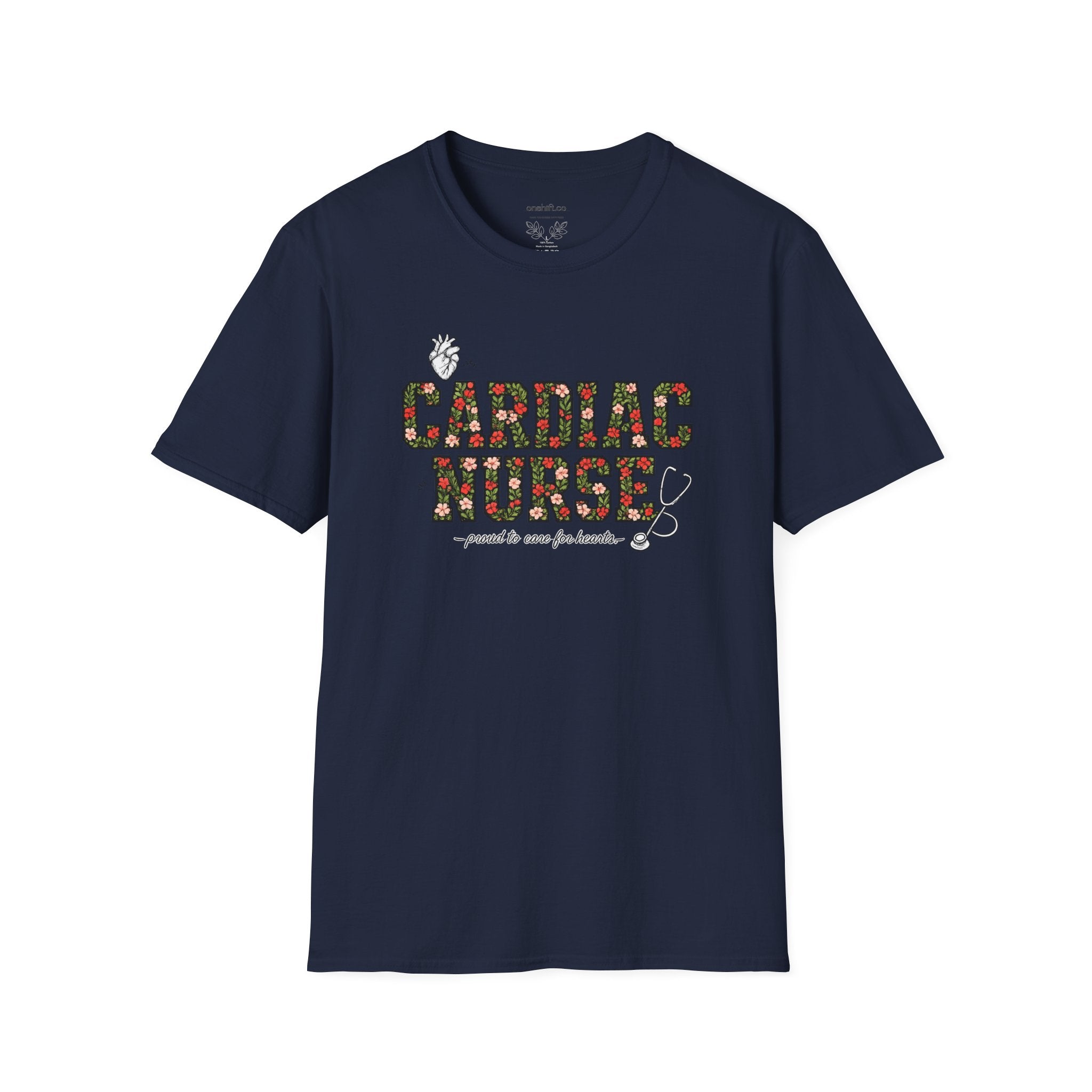 Cardiac Nurse Floral Tee — Proud to Care for Hearts