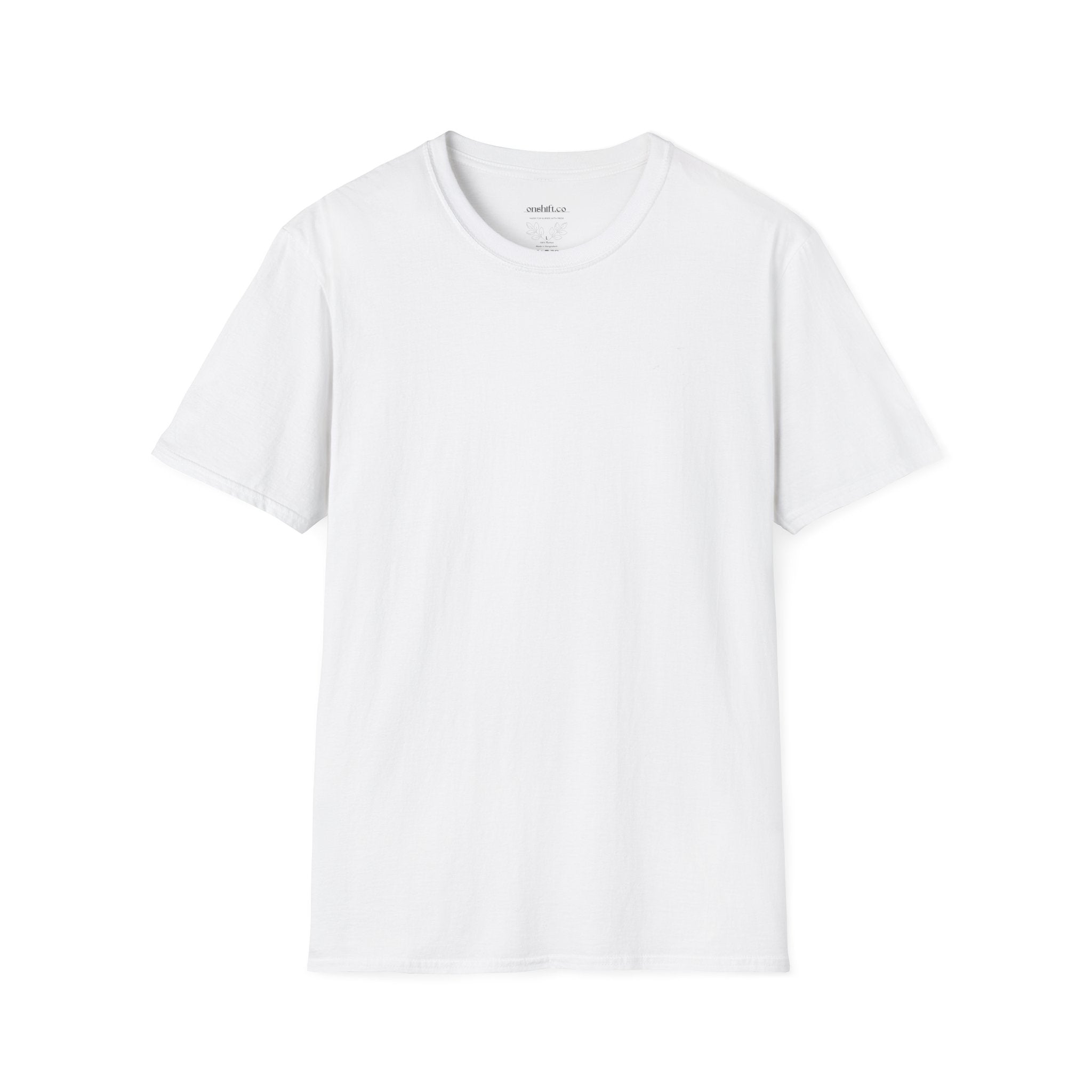 Plain white t-shirt on a light gray background