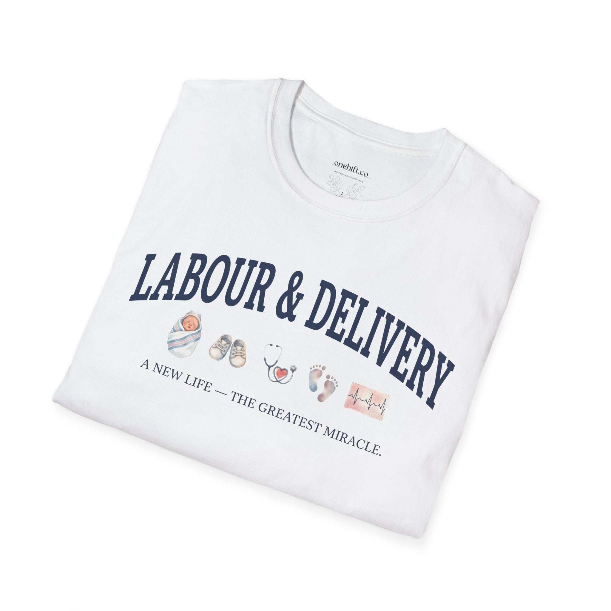 Labor and delivery nurse vintage collegiate-style t-shirt