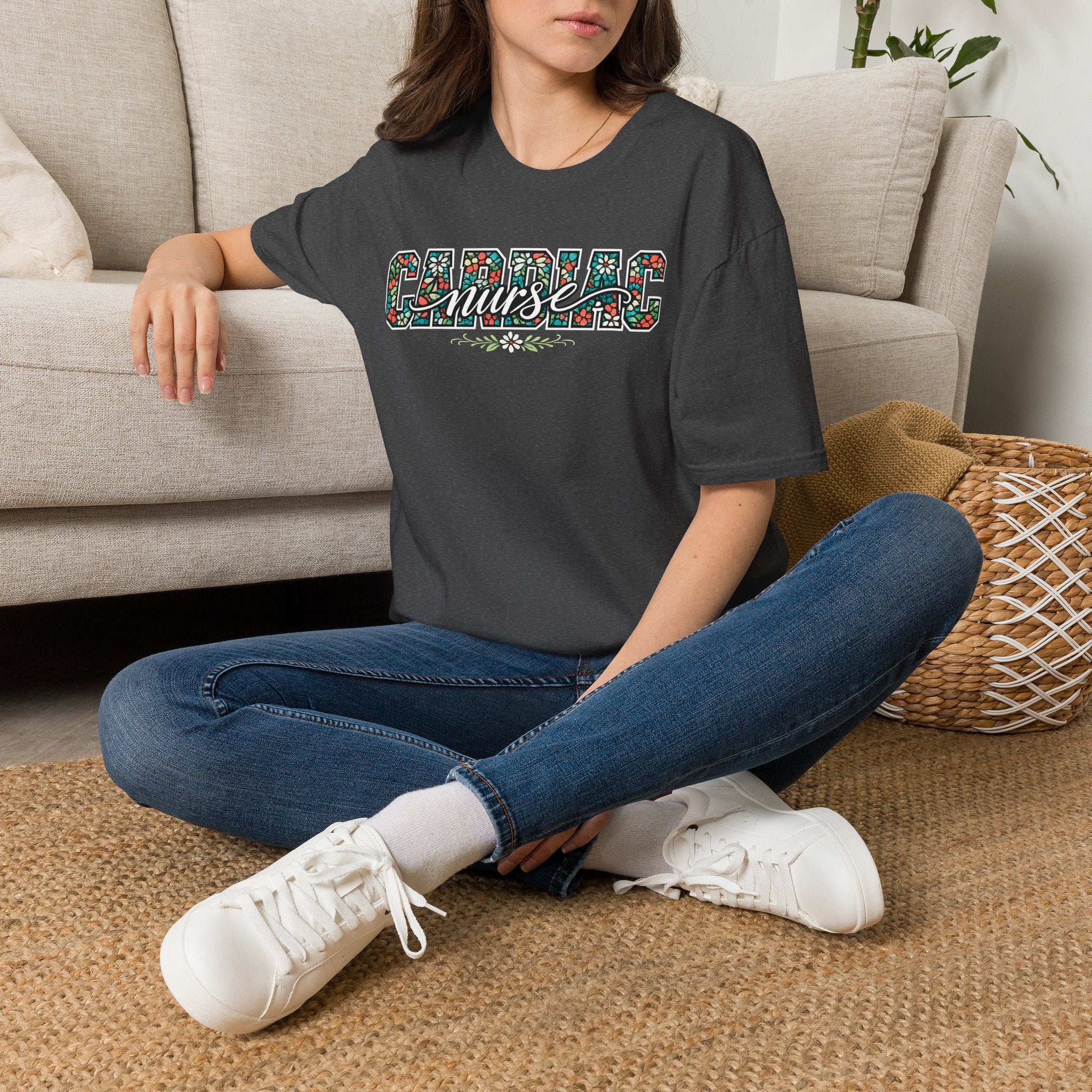 Cardiac Nurse Floral T-Shirt — Heartbeat Medical Gift for Nurses