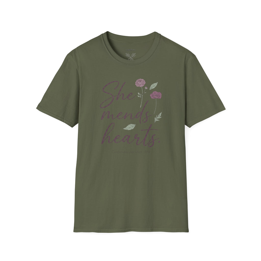She Mends Hearts Cardiac RN T-Shirt