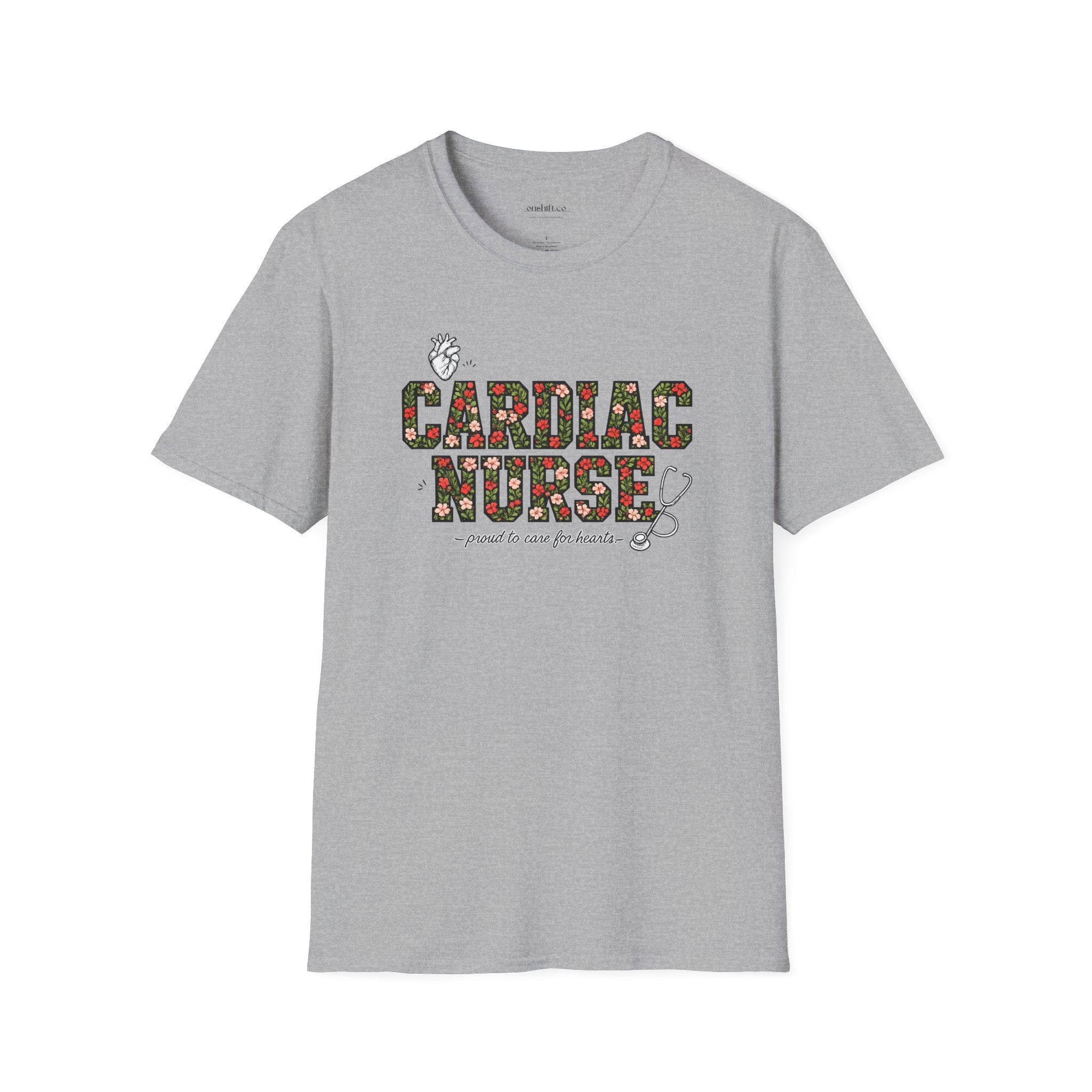 Cardiac Nurse Floral Tee — Proud to Care for Hearts