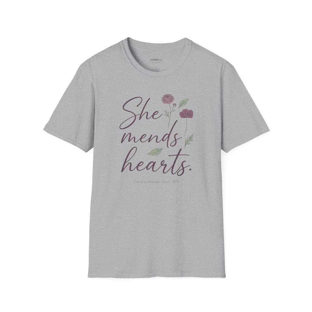 She Mends Hearts Cardiac RN T-Shirt