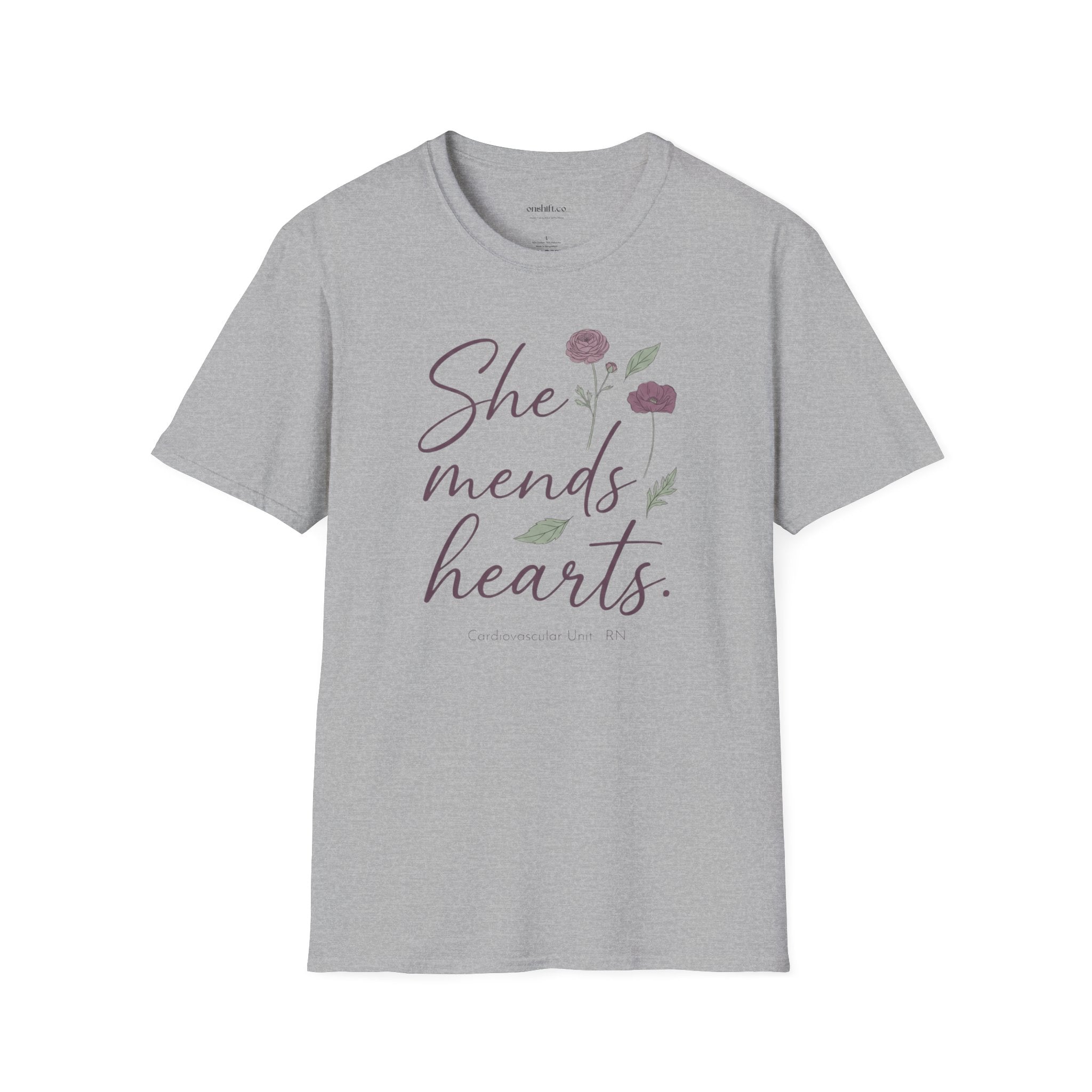She Mends Hearts Cardiac RN T-Shirt
