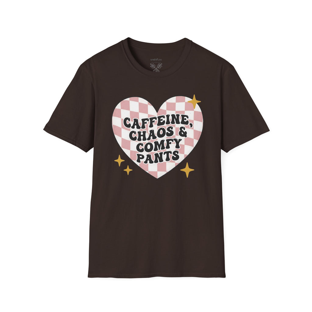 “Caffeine, Chaos & Comfy Pants” Nurse T-shirt