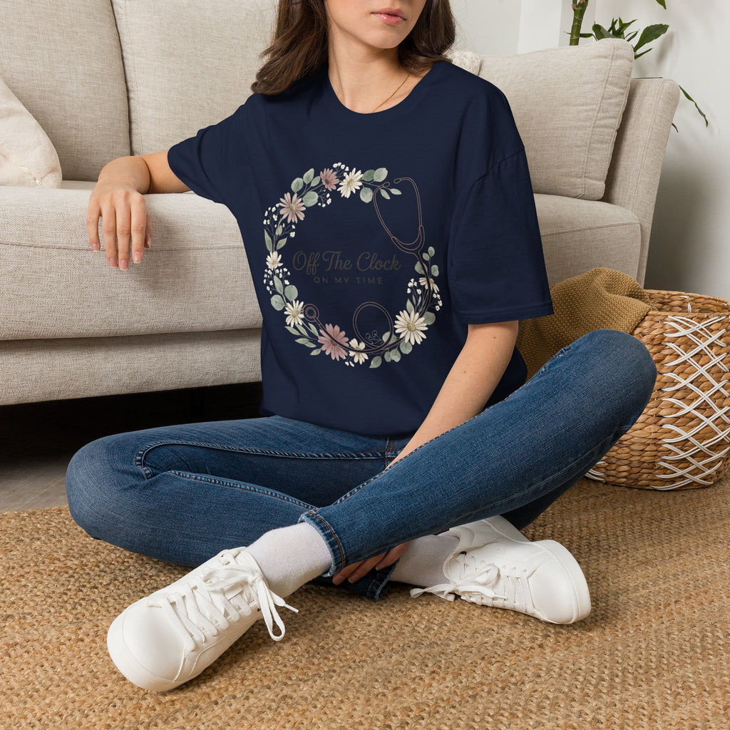 'Off The Clock, On My Time' Floral Stethoscope Nurse T-Shirt