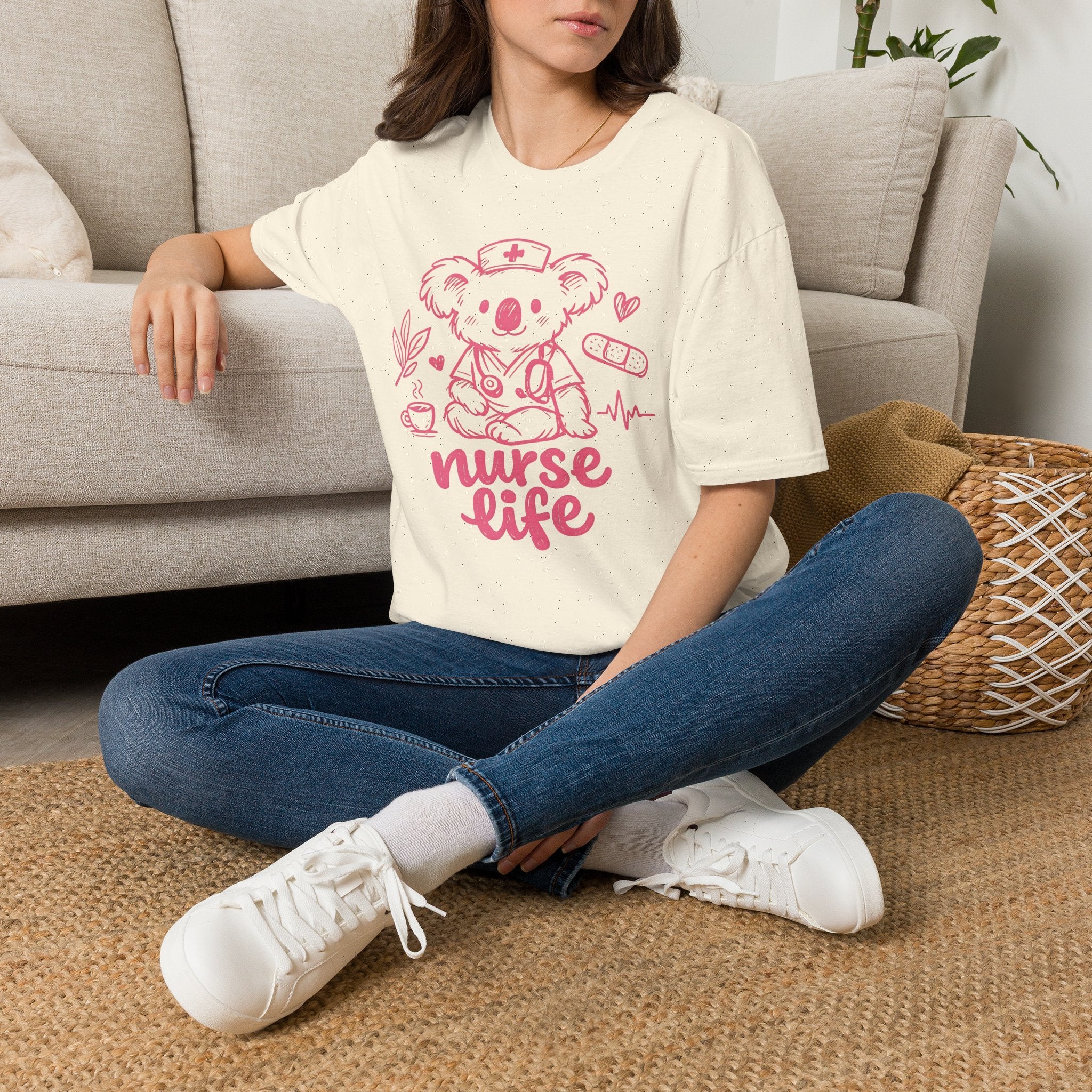Nurse Life Koala T‑Shirt — Cute Pink Nurse Koala Tee