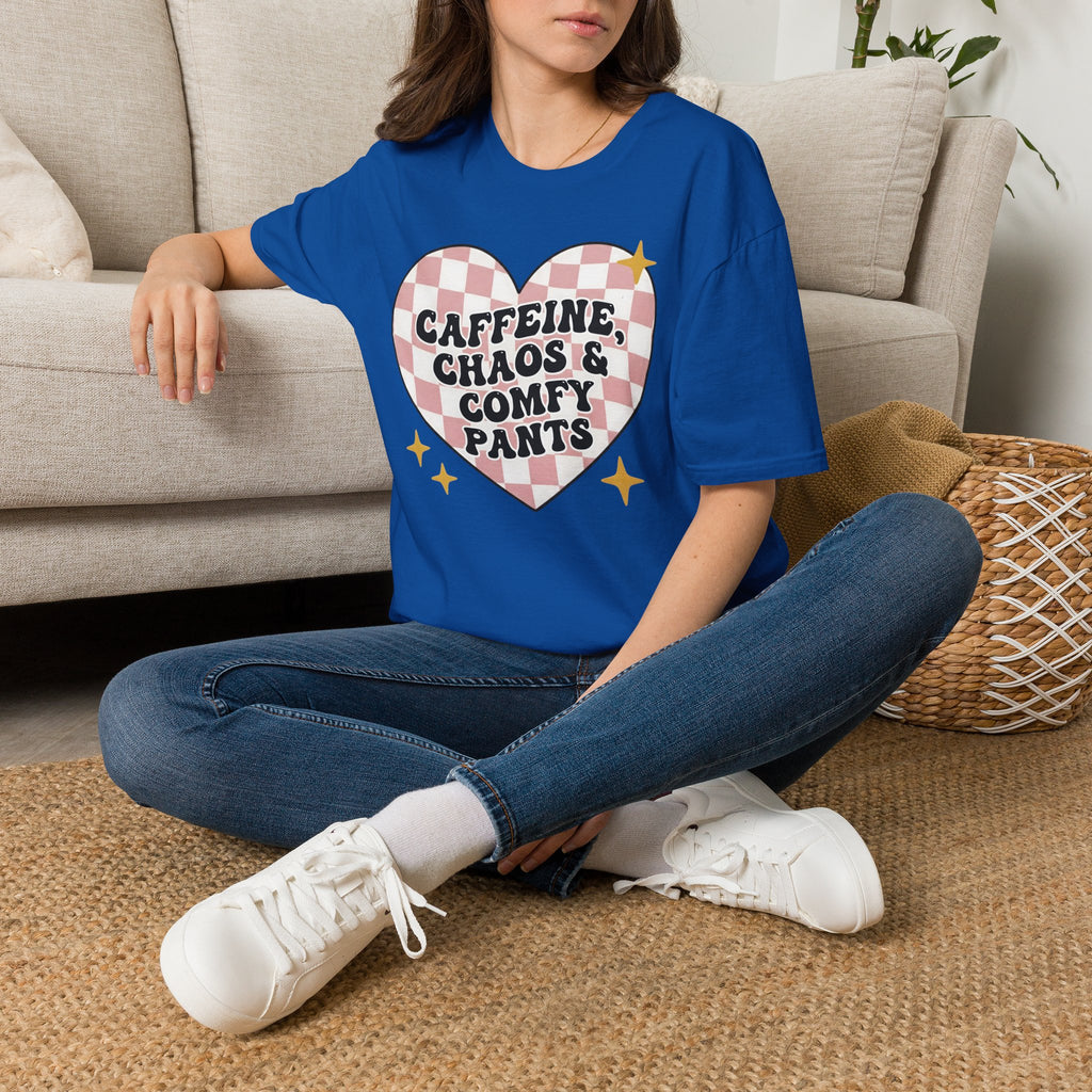 “Caffeine, Chaos & Comfy Pants” Nurse T-shirt