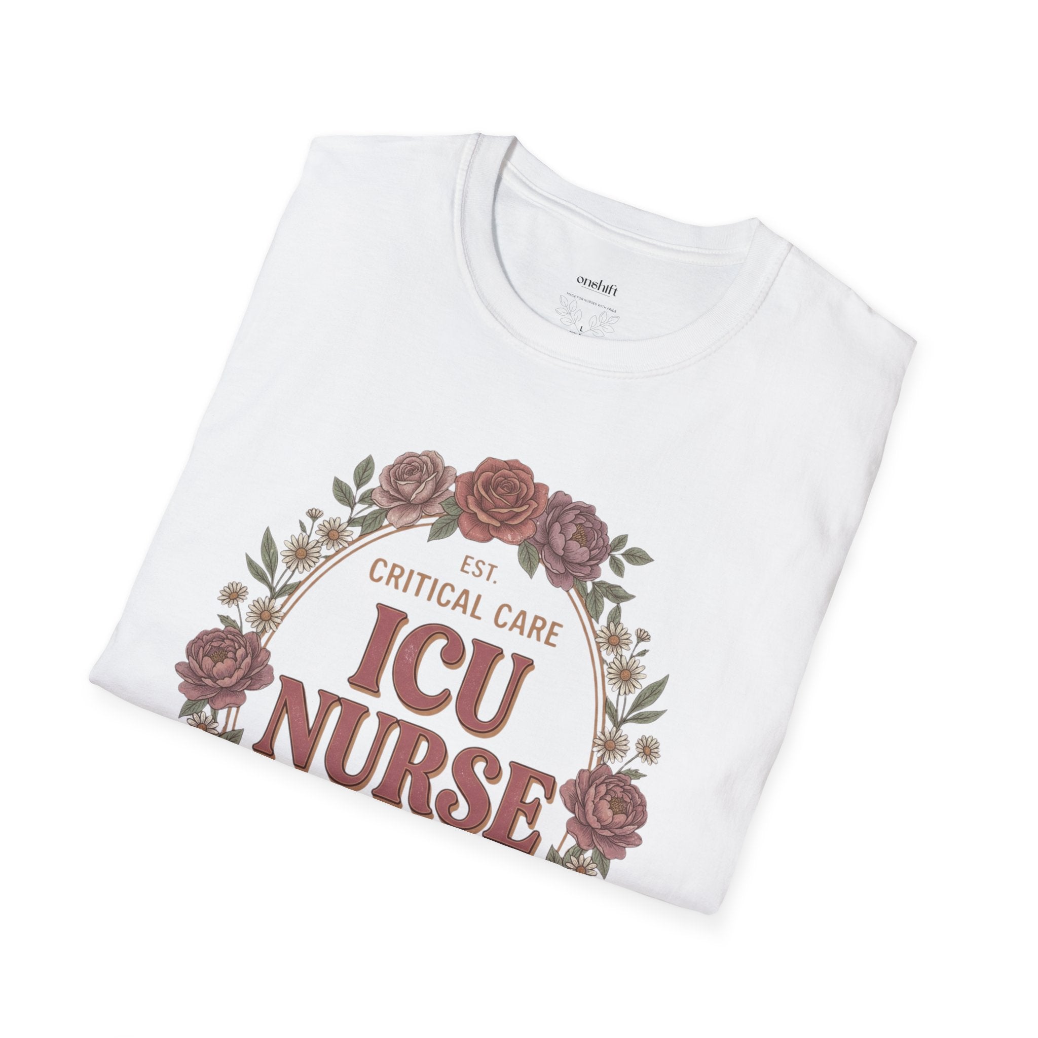T-shirt infirmière en soins intensifs à motifs floraux