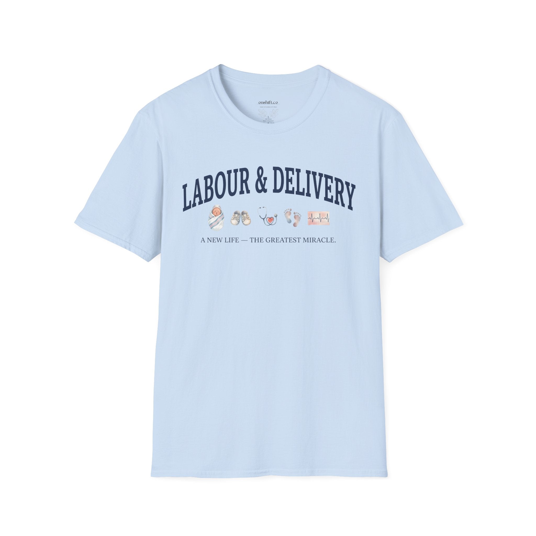 Labor and delivery nurse vintage collegiate-style t-shirt