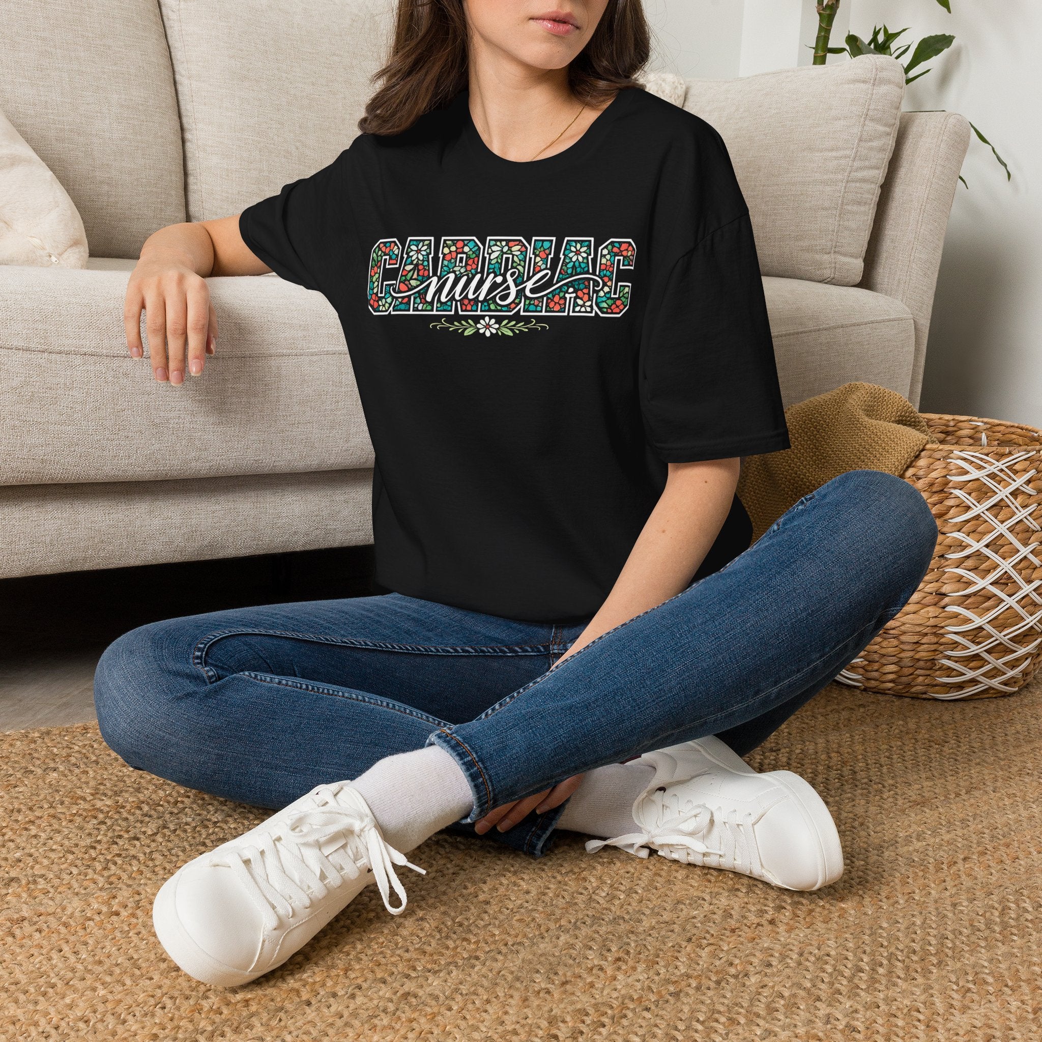 Cardiac Nurse Floral T-Shirt — Heartbeat Medical Gift for Nurses