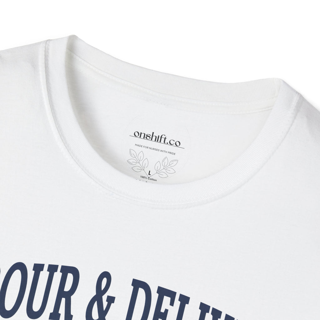 Labor and delivery nurse vintage collegiate-style t-shirt