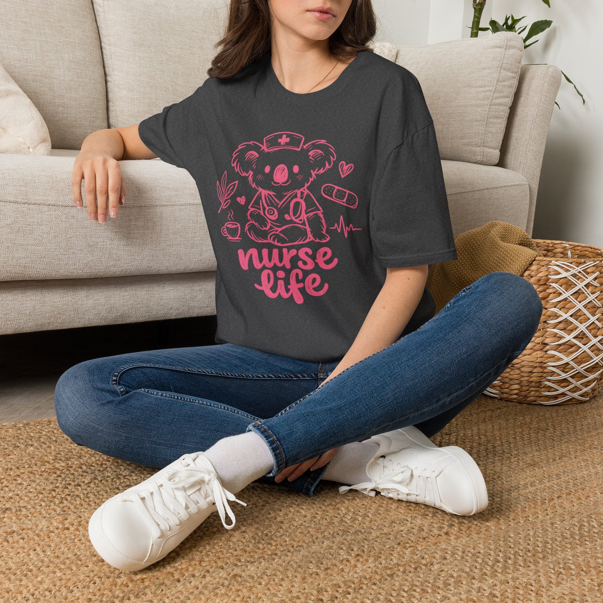 Nurse Life Koala T‑Shirt — Cute Pink Nurse Koala Tee