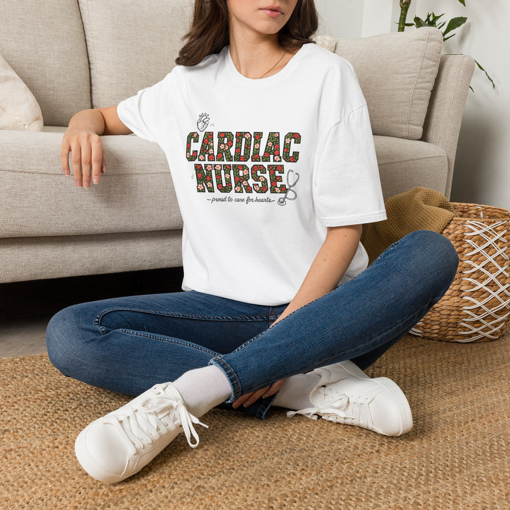 Cardiac Nurse Floral Tee — Proud to Care for Hearts