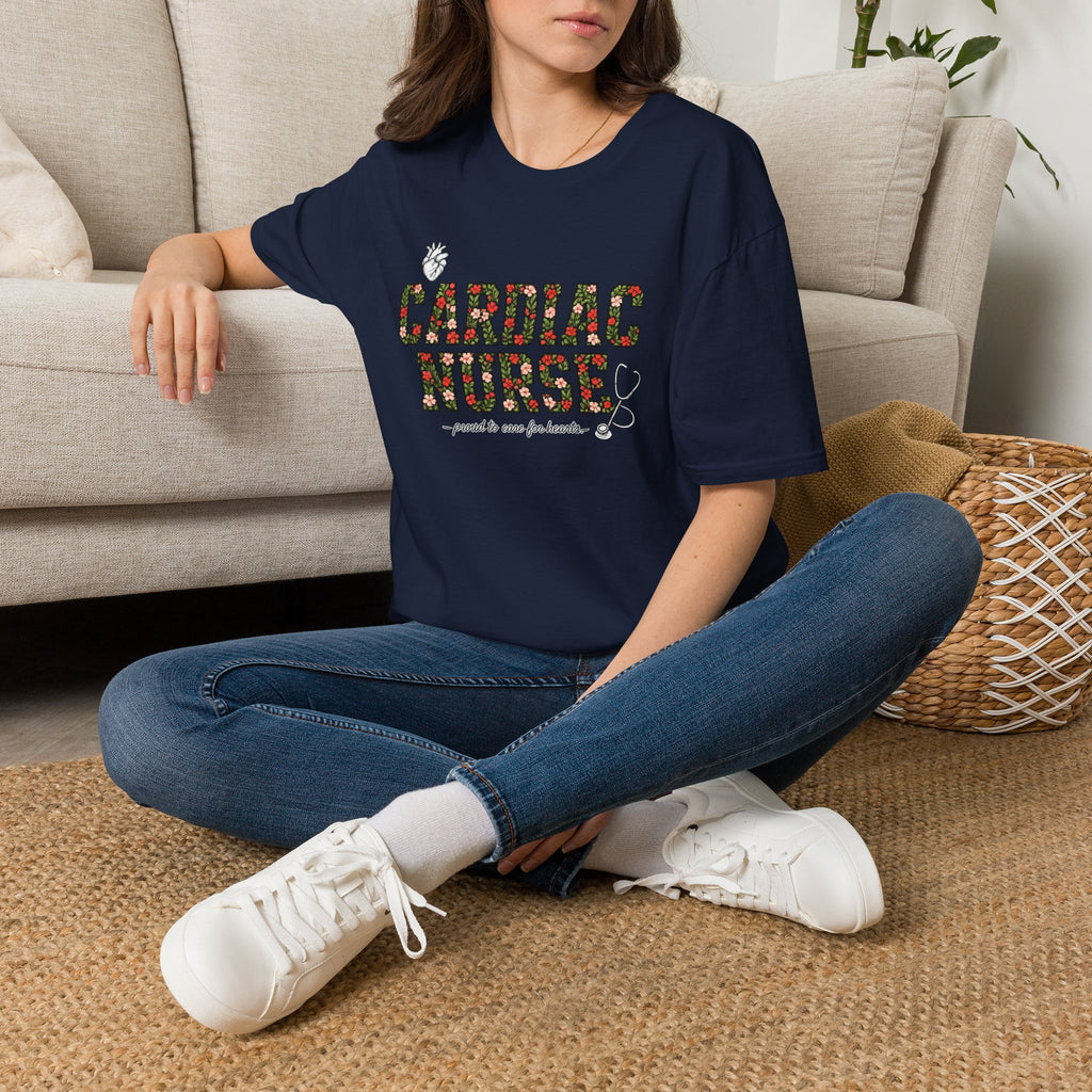 Cardiac Nurse Floral Tee — Proud to Care for Hearts
