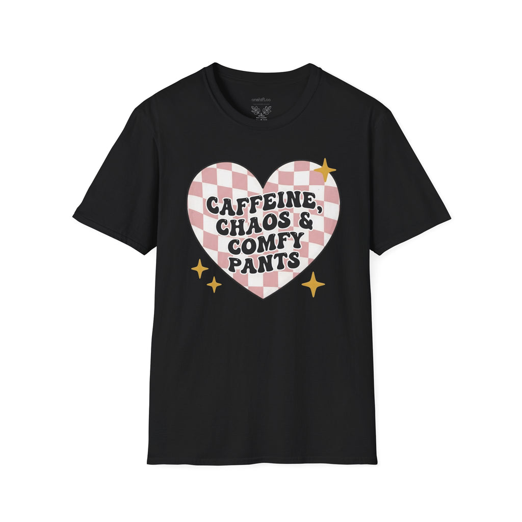 “Caffeine, Chaos & Comfy Pants” Nurse T-shirt