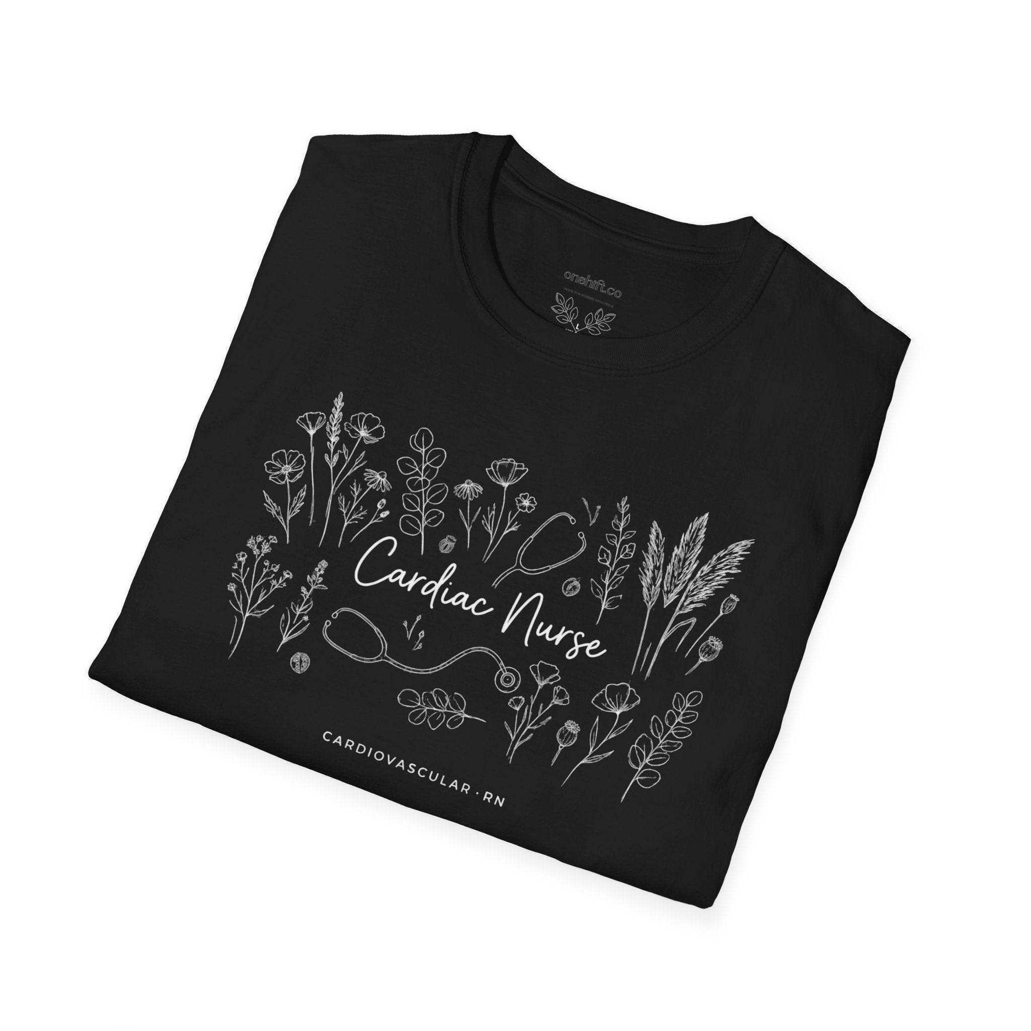 T-shirt d'infirmière en cardiologie à motifs floraux