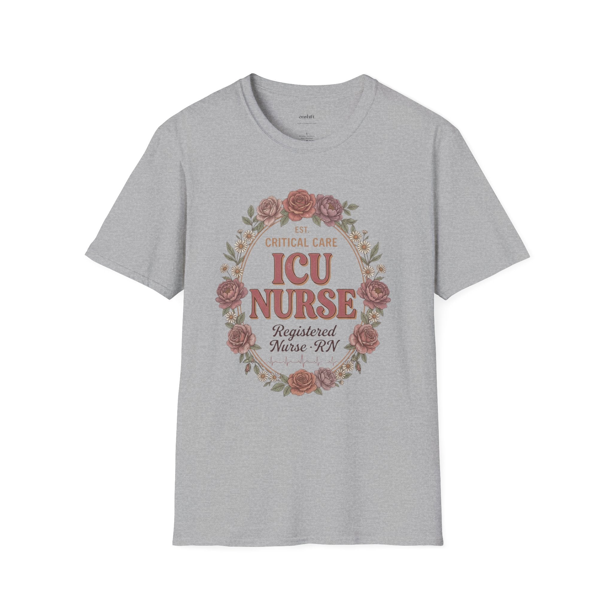 T-shirt infirmière en soins intensifs à motifs floraux